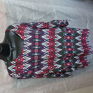 Messini 3/4 Botton Sleeve Tunic Top, Pink,  green, sz L